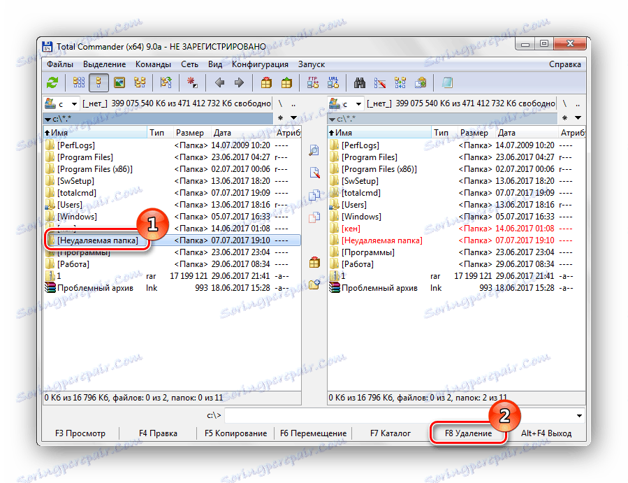 Usuwanie nieusuniętego folderu przy użyciu Total Commander