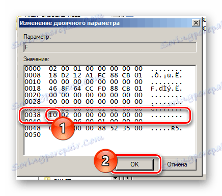 Proces zmiany wartości numerycznej w linii 0038 w oknie Edytora rejestru systemu Windows 7