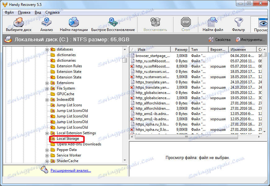 Папка Local Storage с историята на Opera в Handy Recovery програма