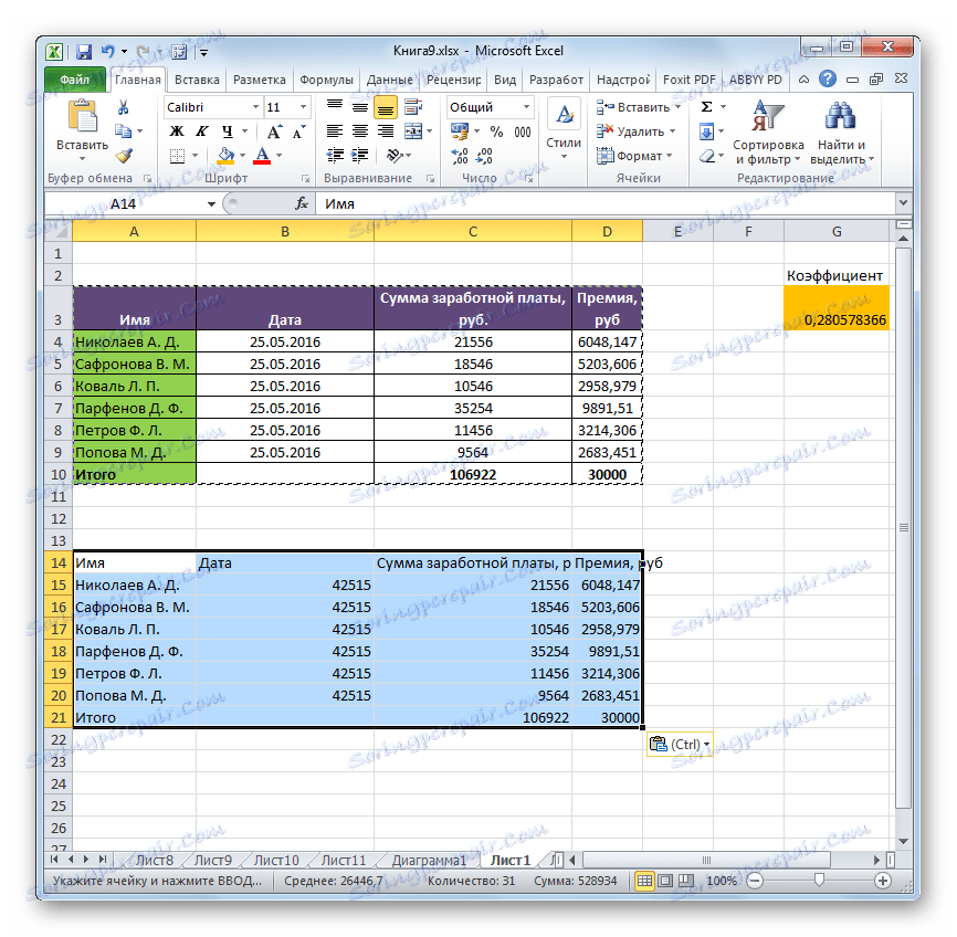 Tabela wstawiona w programie Microsoft Excel