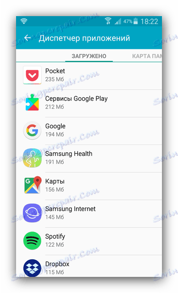 Сортирани по програми за размери в мениджъра на приложения за Android