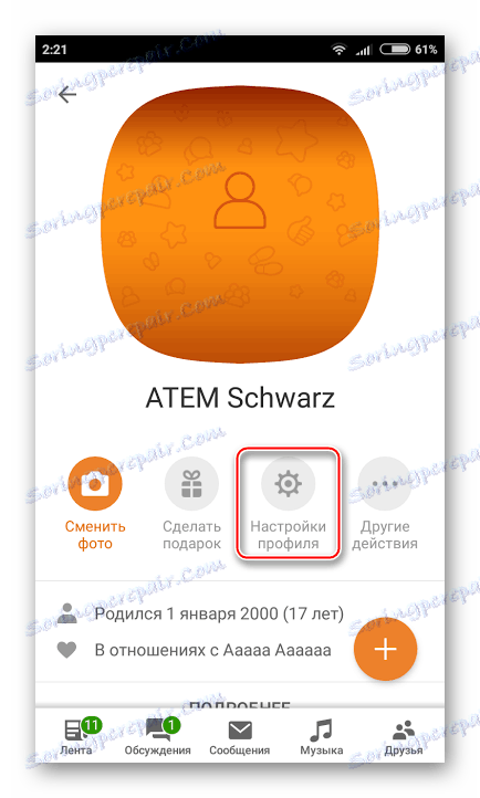 Preklopite na nastavitve profila v mobilnih sošolcih