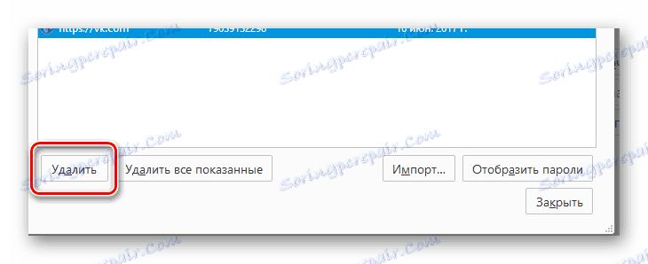 Postopek brisanja shranjenega gesla v odseku shranjene prijave v brskalnik Mozilla Firefox