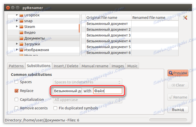 vyplnené polia pre premenovanie súboru v programe pyrenamer v linux