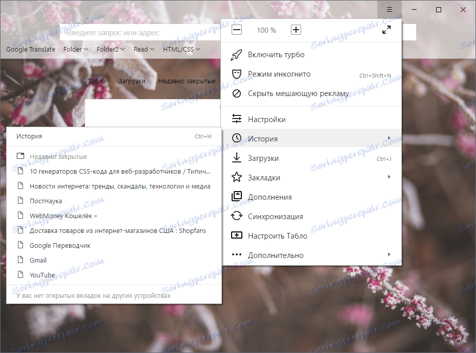 Povijest kartica u Yandex.Browseru