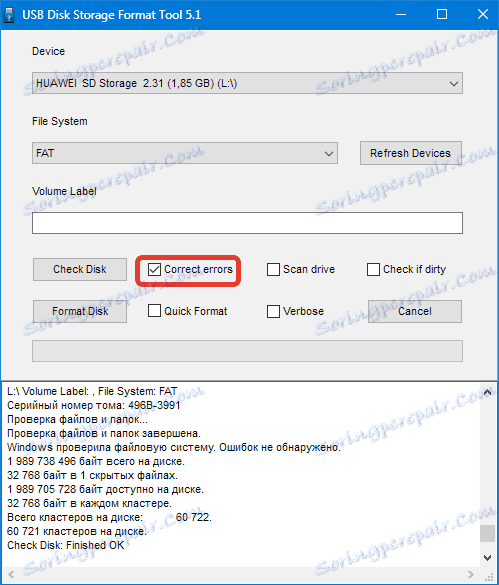 Korekcia chýb Nástroj na formátovanie diskov HP USB
