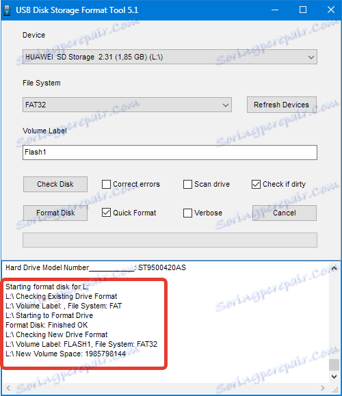 Dokončenie formátovania nástroja HP USB Disk Storage Format