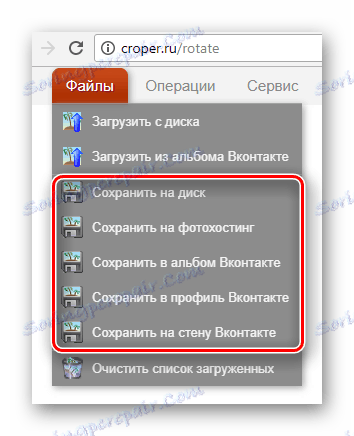 Opcije za spremanje obrađene slike na Croper web stranici