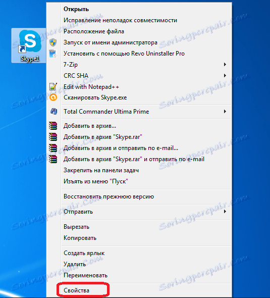 Přejděte na vlastnosti skriptu Skype