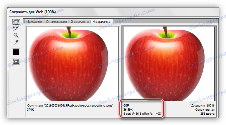Porovnanie výsledku optimalizácie obrazu s originálom pri zachovaní hypha vo Photoshope