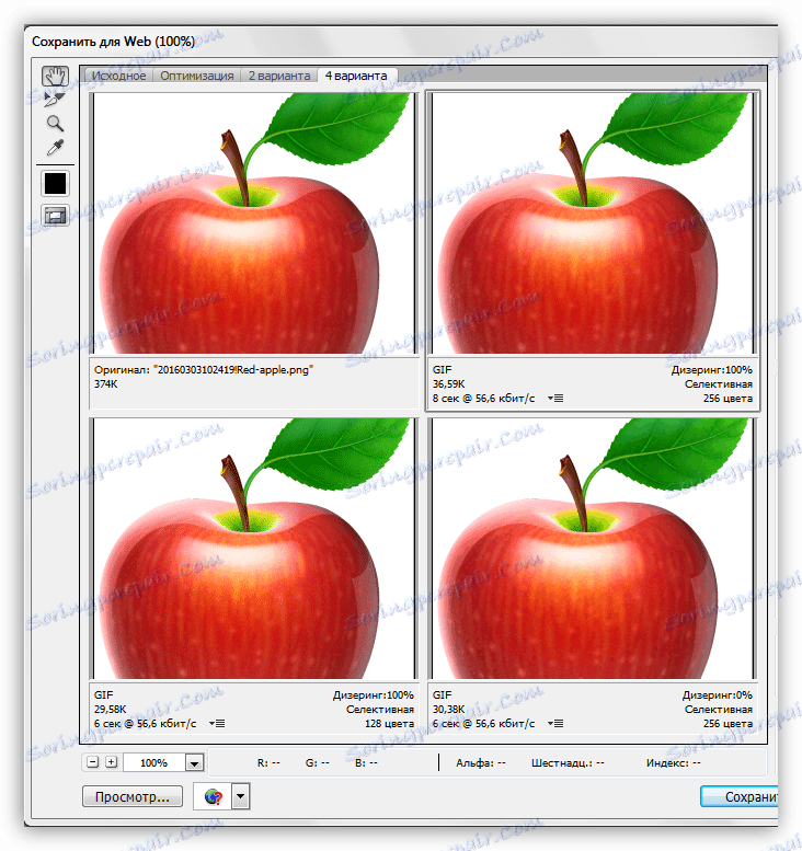 Ukážka bloku v nastaveniach nastavení boxu ukladá gyfk vo Photoshope