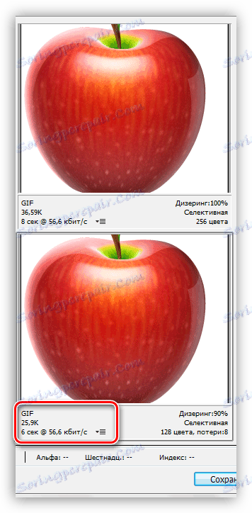 Veľkosť obrazu po úprave strát pri ukladaní hyfy vo Photoshope