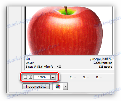 Spravovanie mierky obrázka v okne nastavení pre uloženie hyfy vo Photoshope