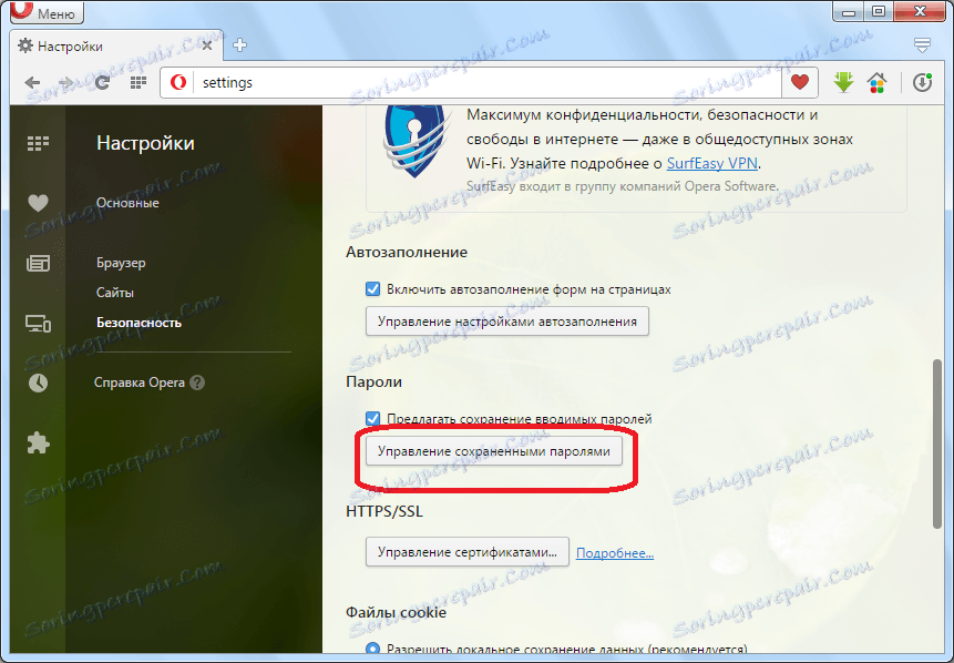 Prejdite k správe uložených hesiel v službe Opera