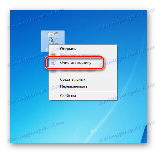 Vyčistite kôš pomocou kontextovej ponuky pracovnej plochy v systéme Windows 7