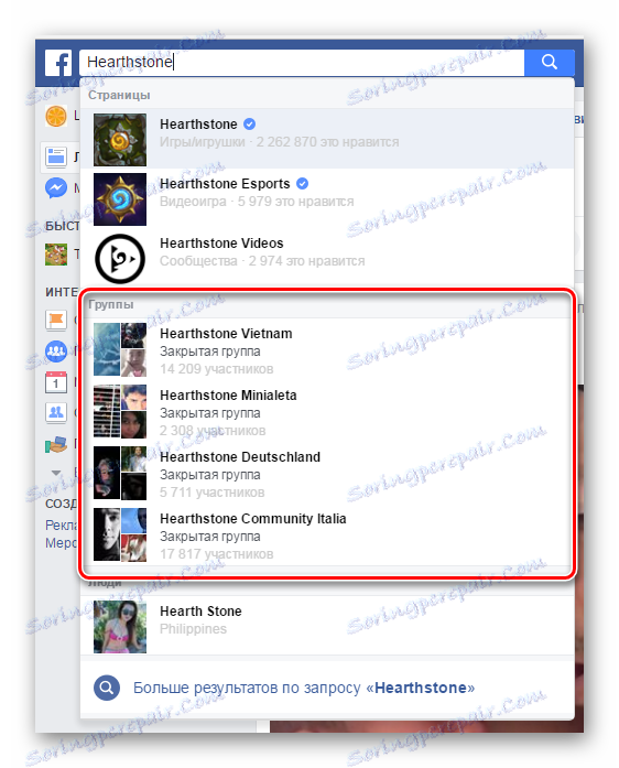 търсене на групи Facebook