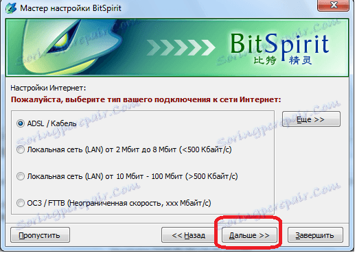 Избор врсте Интернет везе у БитСпирит