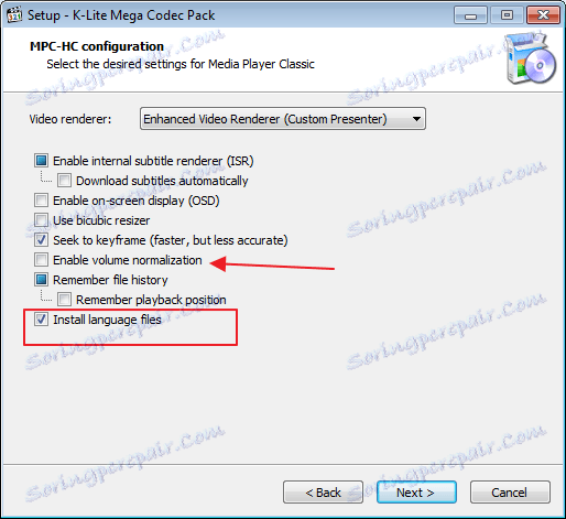 تثبيت ملفات لغة K-Lite Codec Pack