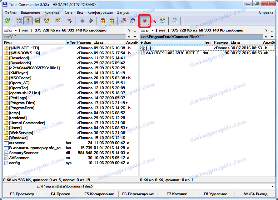 Икона за показване на скрити файлове на контролния панел в Total Commander