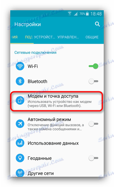 Možnost Modem a přístupový bod v nastavení systému Android