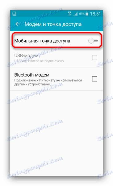 Možnost mobilního přístupového bodu v nastavení systému Android