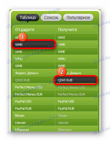 V okně překladu vyberte položku WebMoney a QIWI