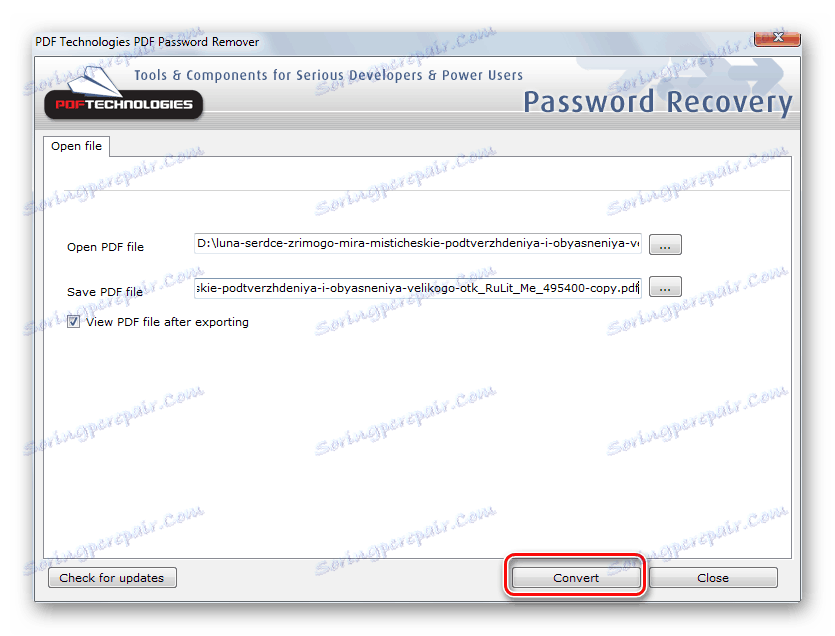 Spusťte proces odinstalaci souboru v nástroji PDF Password Remover Tool