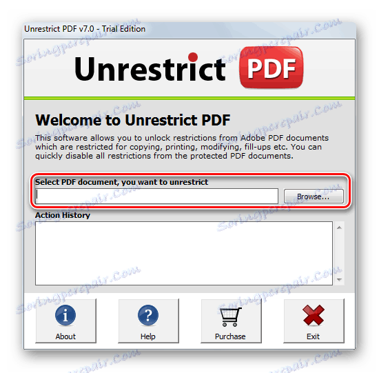 Výber súboru na dešifrovanie v programe Unrestrict PDF