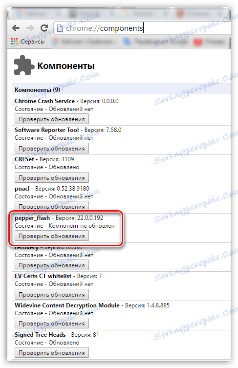 Preverite, ali so posodobitve v Chromovih komponentah Pepper Flash