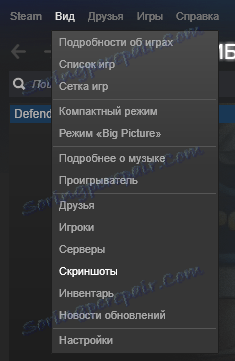 Menu screenshotů Steam