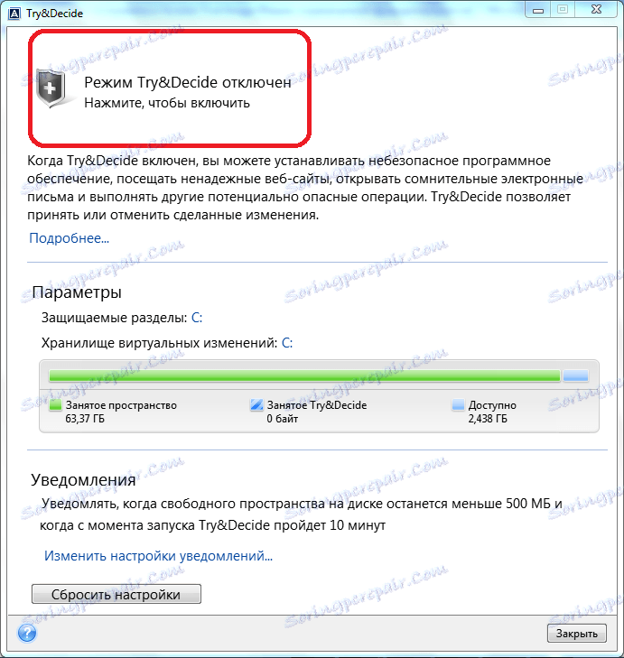 Povolení režimu Try & Decide v programu Acronis True Image
