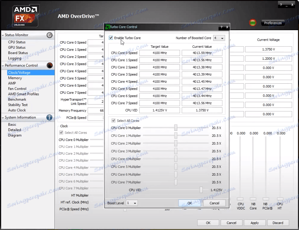 Розгін при включеному Turbo Core в AMD OverDrive