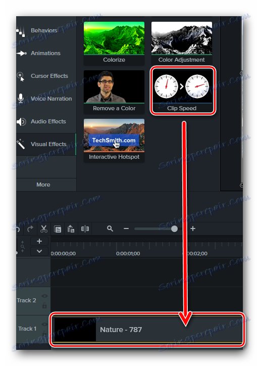 Povucite odabrani efekt u vremensku crtu u Camtasia Studio