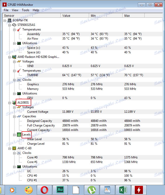 ارتداء البطارية في برنامج HWMonitor