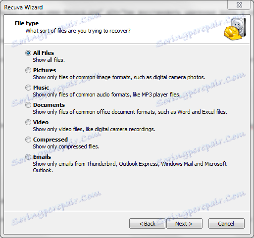 Okrevanje v Recuva 1. koraku