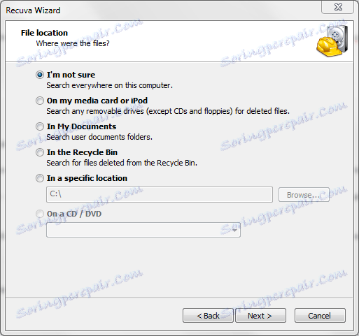 Okrevanje v Recuva 2. koraku
