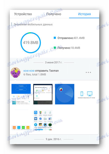 Historie přenosu souborů SHAREit pro Android