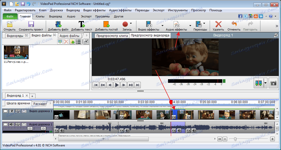 Audio efekty v aplikácii VideoPad Video Editor
