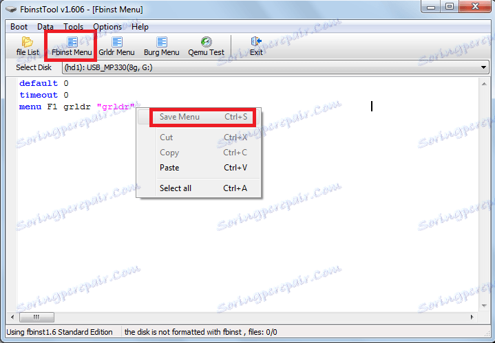FBinst Menu v orodju FBinst v WinSetupFromUsb