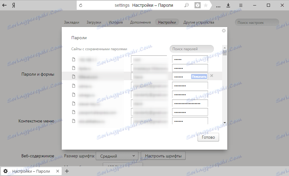 عرض كلمة المرور في Yandex.Browser