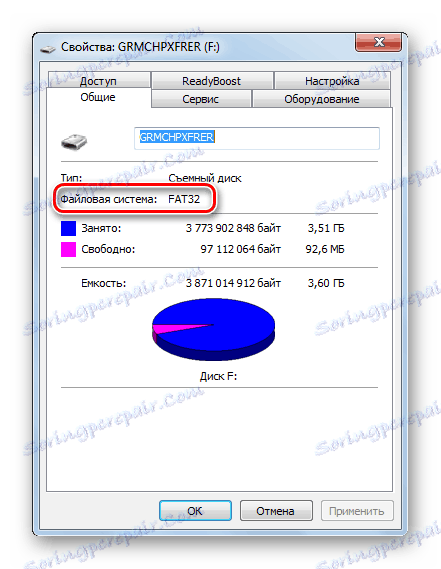 Информация за типа на файловата система в прозореца Свойства в Windows 7