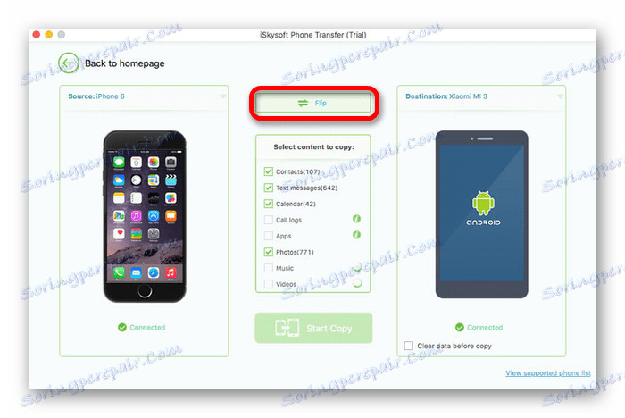 nastavenie zariadení na prenos dát na iSkySoft Phone Transfer