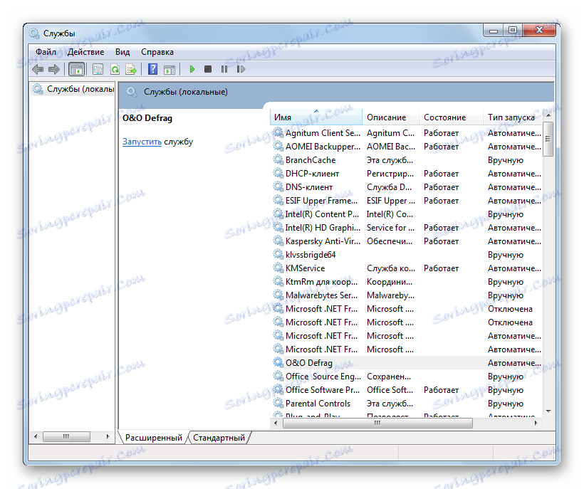 Orodje vmesnika Storitve v operacijskem sistemu Windows 7