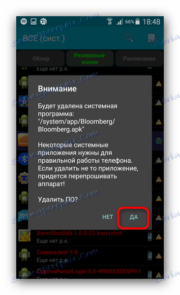 Potvrďte odstránenie aplikácie v aplikácii Titanium Backup