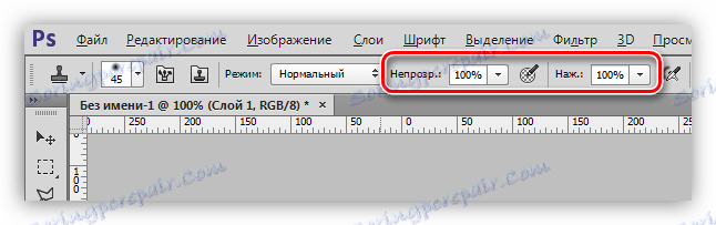 Настройване на непрозрачността и натискане на инструменталния печат във Photoshop