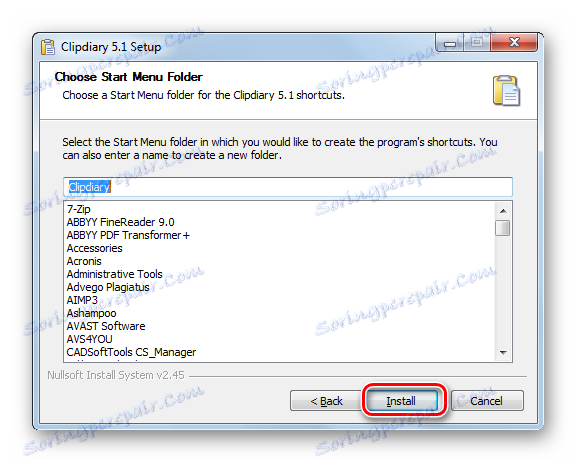 Пускане на инсталацията на приложението в инсталационната програма Clipdiary в Windows 7