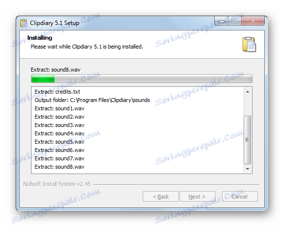 Процедурата за инсталиране на приложението в инсталационната програма Clipdiary в Windows 7