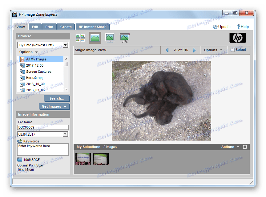 عرض صورة في وضع واحد في برنامج HP Image Zone Photo