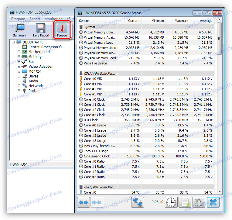 Čtení senzorů v programu HWiNFO
