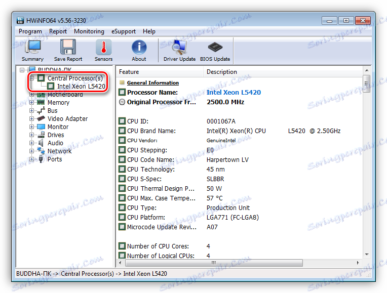 Informace o centrálním procesoru v programu HWiNFO
